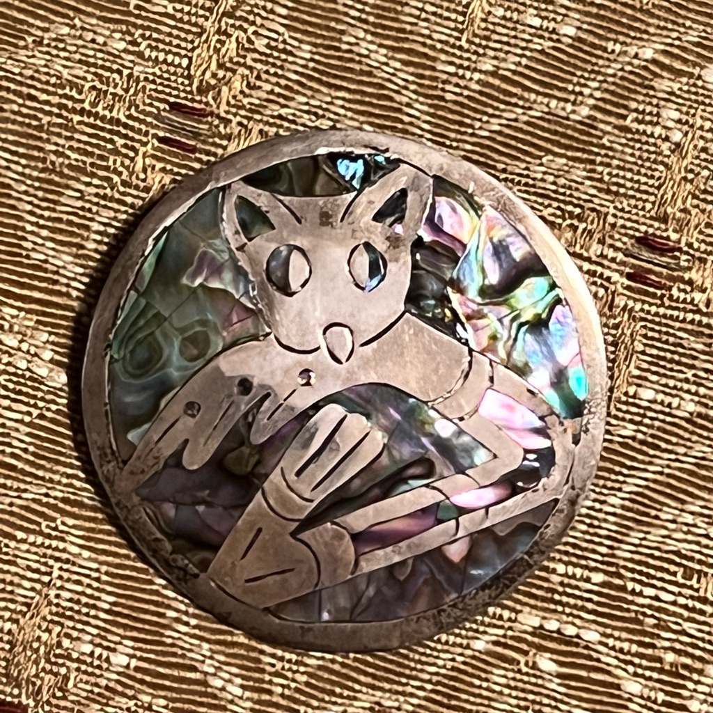 Sterling Silver 926 Made In Mexico 2 Cat PinPendant With Abalone Inlay 50$